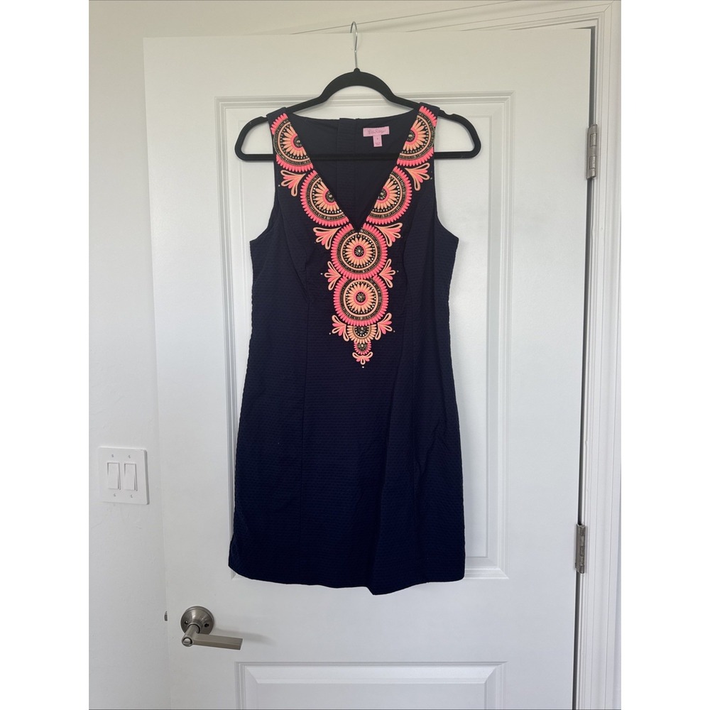 Lilly Pulitzer Blue and Orange Embellished Sheath Mini Dress Size 6